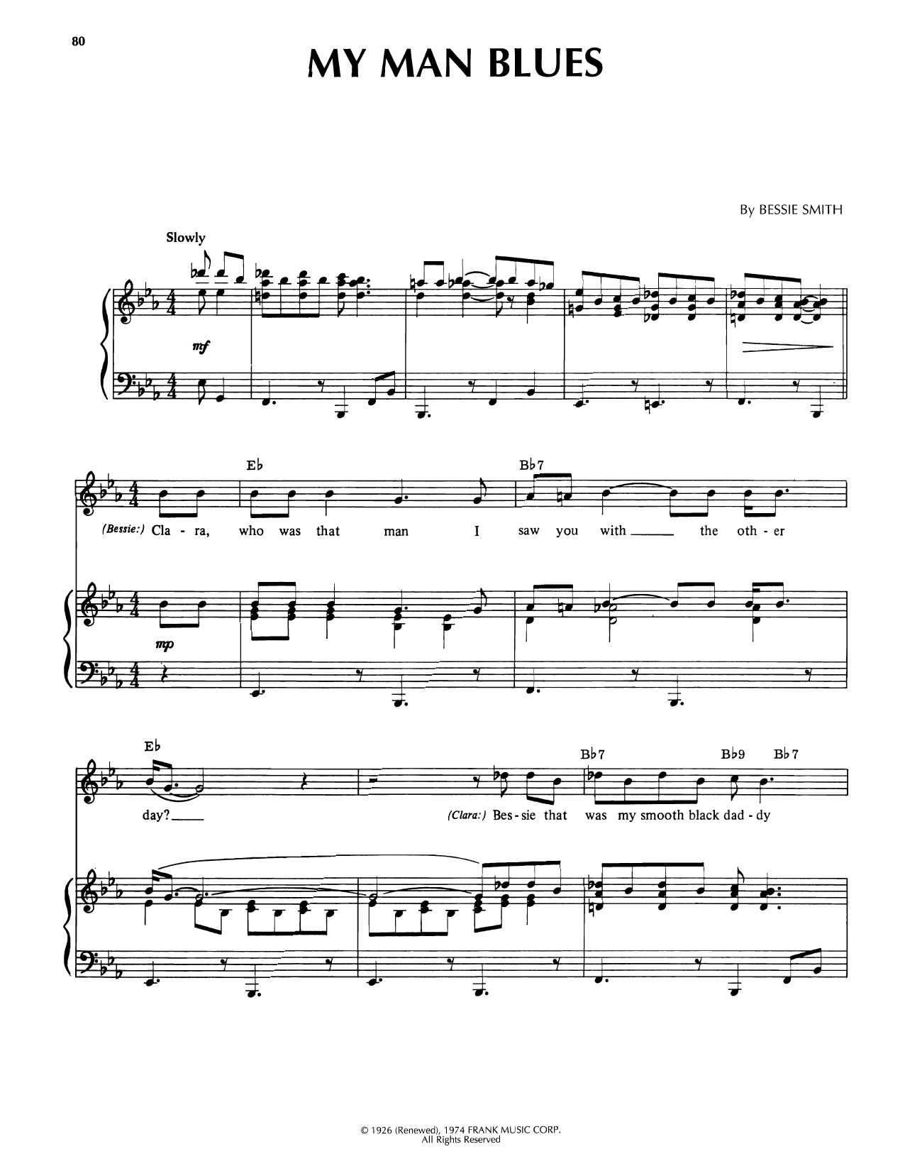 Bessie Smith My Man Blues sheet music notes and chords arranged for Piano, Vocal & Guitar Chords (Right-Hand Melody)