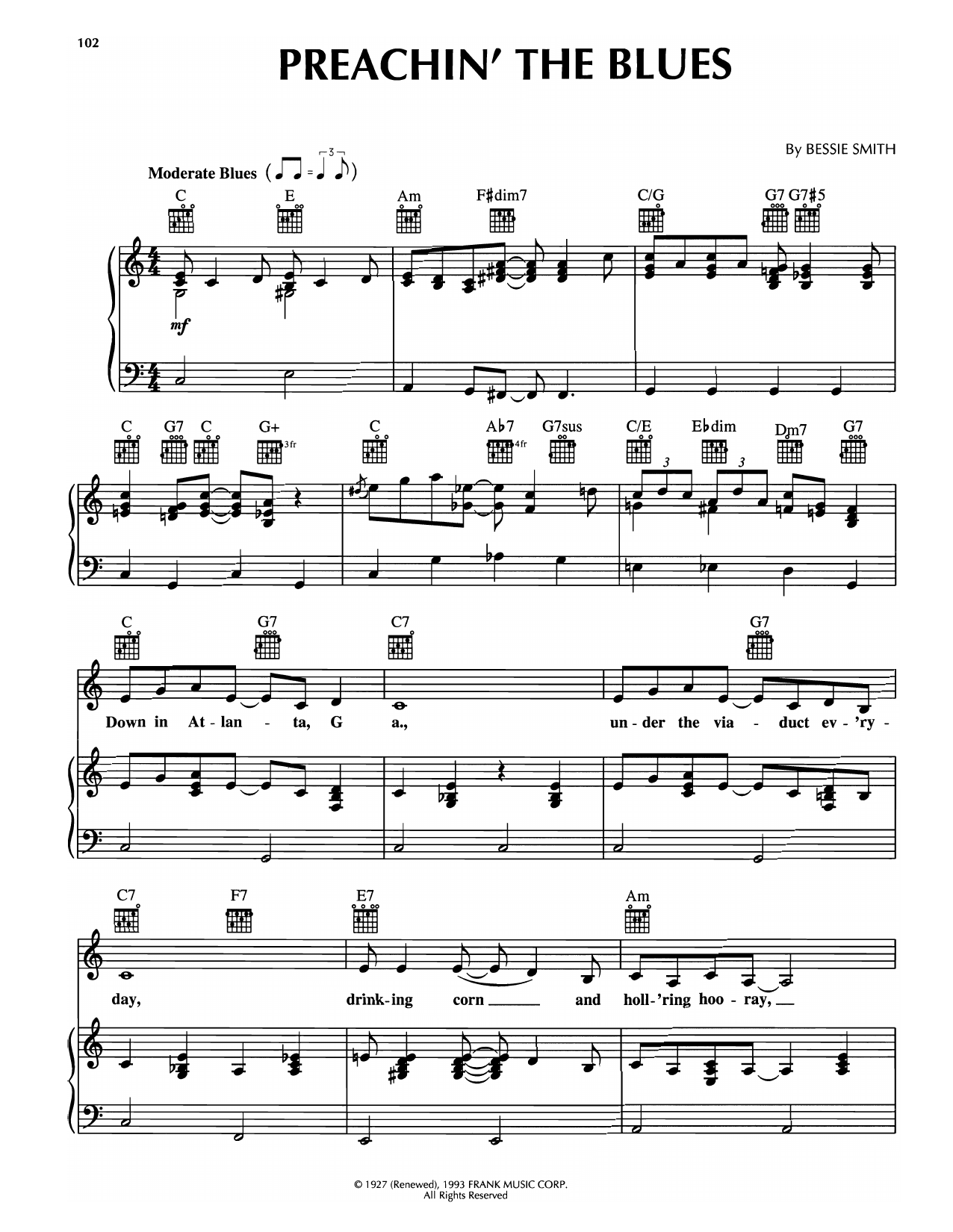 Bessie Smith Preachin' The Blues sheet music notes and chords arranged for Piano, Vocal & Guitar Chords (Right-Hand Melody)