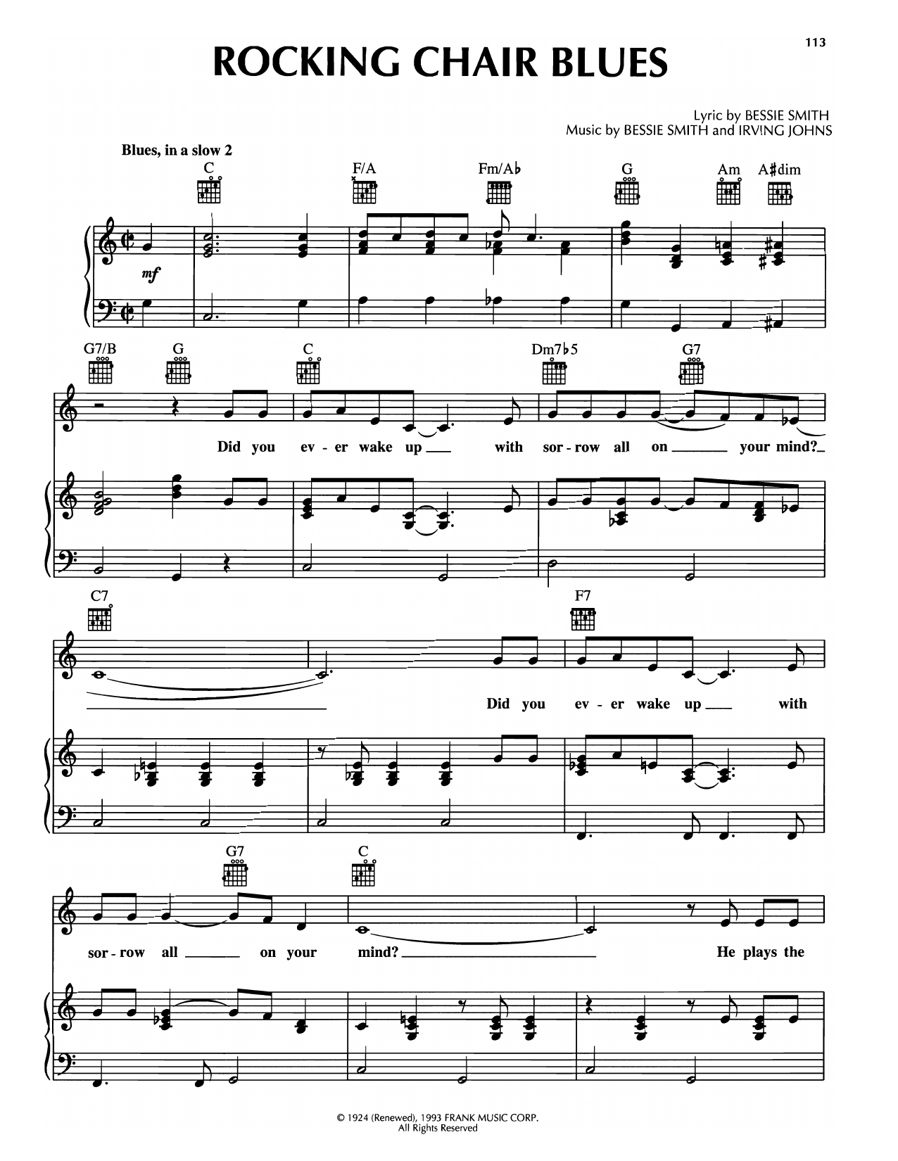 Bessie Smith Rocking Chair Blues sheet music notes and chords arranged for Piano, Vocal & Guitar Chords (Right-Hand Melody)