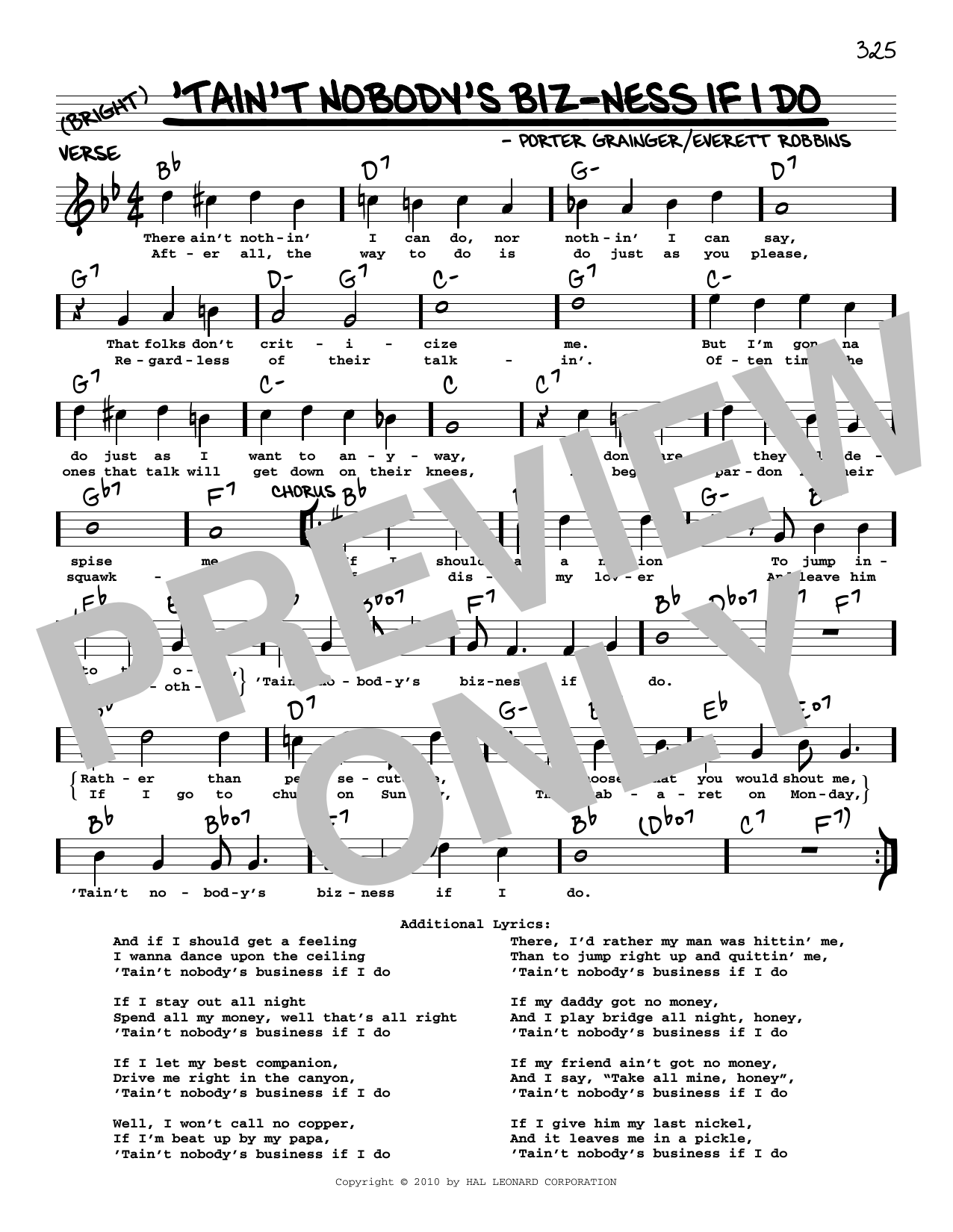 Bessie Smith Tain't Nobody's Biz-ness If I Do (arr. Robert Rawlins) sheet music notes and chords arranged for Real Book – Melody, Lyrics & Chords