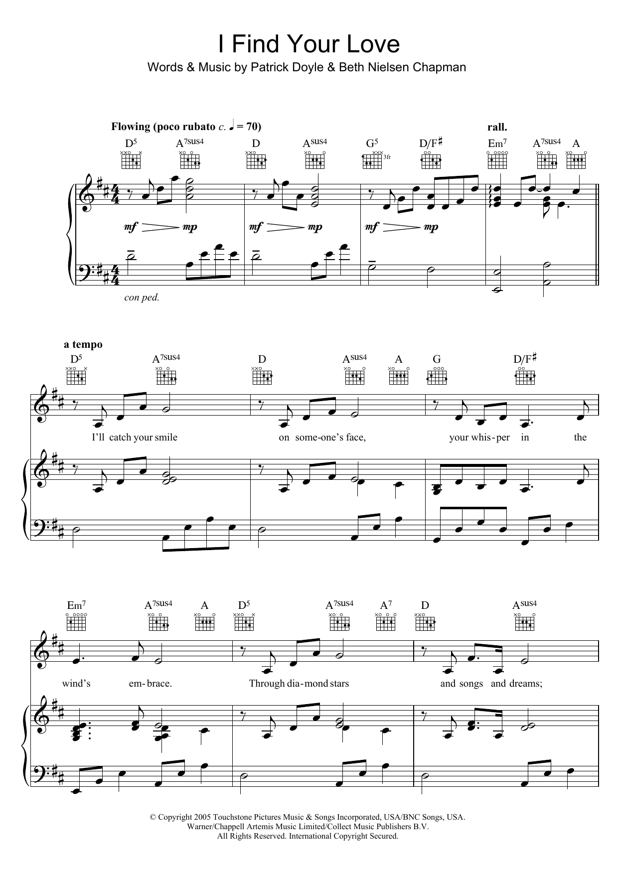 Beth Nielsen Chapman I Find Your Love sheet music notes and chords arranged for Piano, Vocal & Guitar Chords