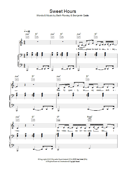Beth Rowley Sweet Hours sheet music notes and chords arranged for Piano, Vocal & Guitar Chords