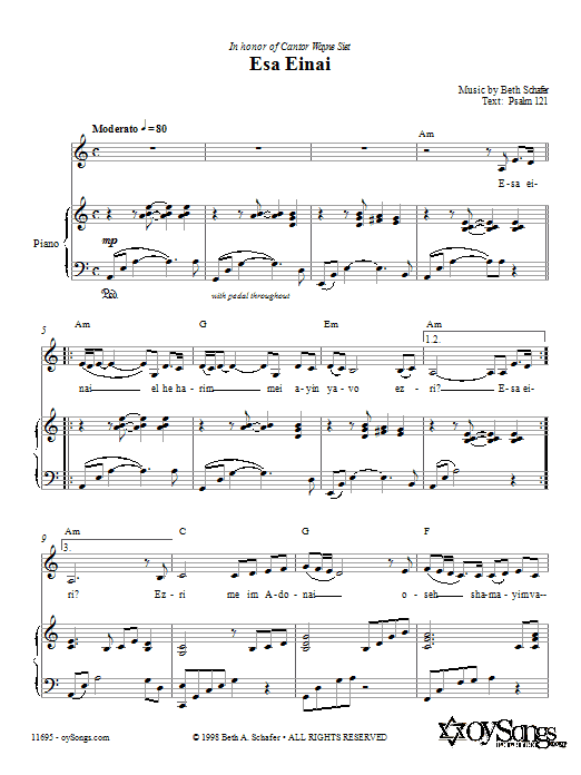 Beth Schafer Esa Einai sheet music notes and chords arranged for Piano, Vocal & Guitar Chords (Right-Hand Melody)