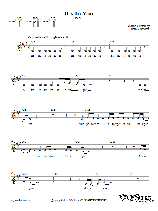 Beth Schafer It's In You (El Na) sheet music notes and chords arranged for Lead Sheet / Fake Book