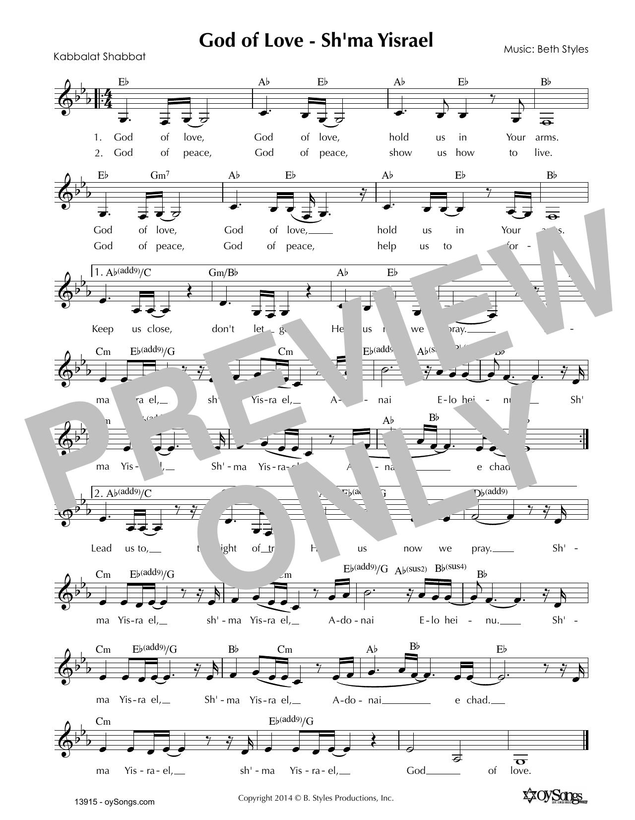 Beth Styles God of Love - Sh'ma Yisrael sheet music notes and chords arranged for Lead Sheet / Fake Book