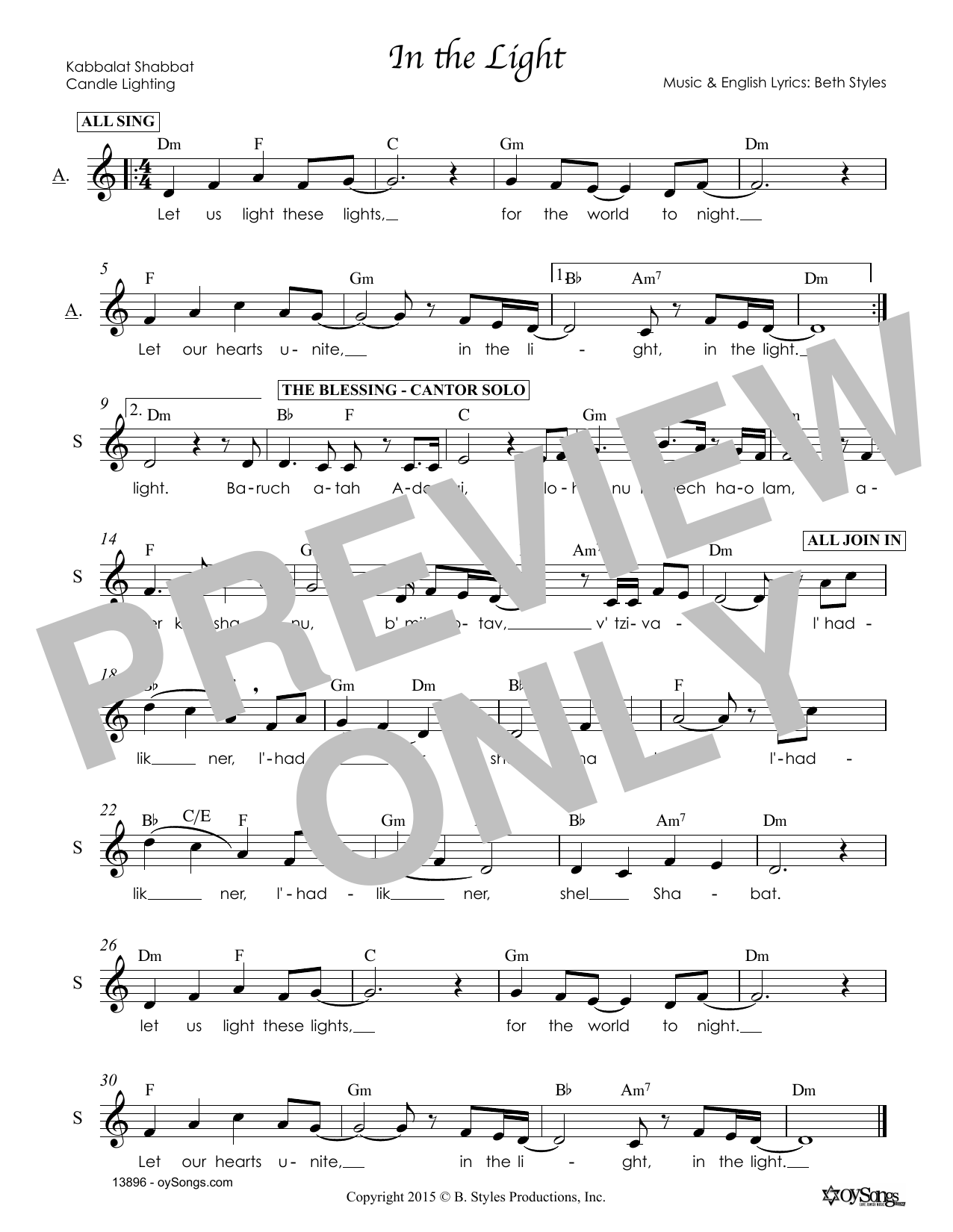 Beth Styles In the Light sheet music notes and chords arranged for Lead Sheet / Fake Book