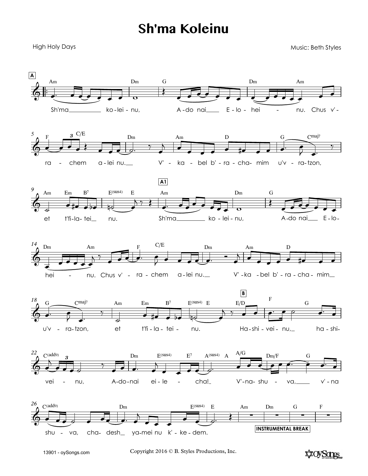 Beth Styles Sh'ma Koleinu sheet music notes and chords arranged for Lead Sheet / Fake Book