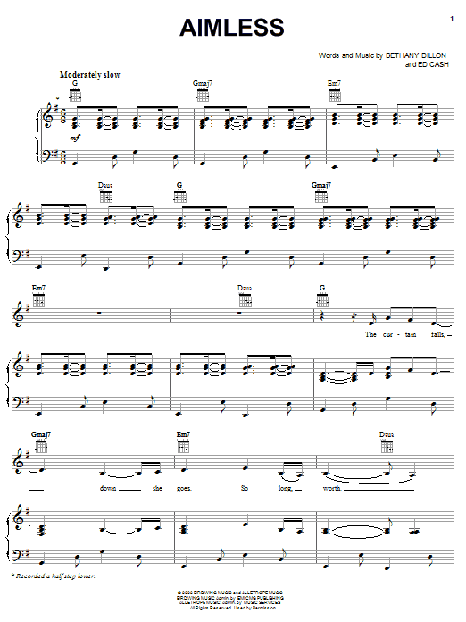 Bethany Dillon Aimless sheet music notes and chords arranged for Piano, Vocal & Guitar Chords (Right-Hand Melody)