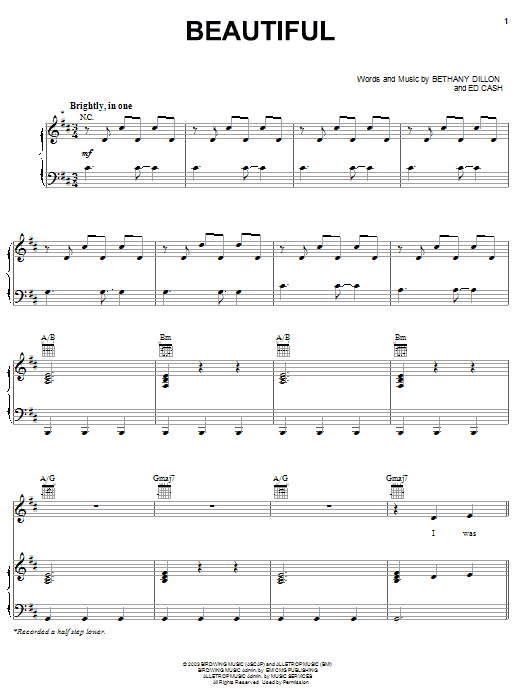 Bethany Dillon Beautiful sheet music notes and chords arranged for Piano, Vocal & Guitar Chords (Right-Hand Melody)