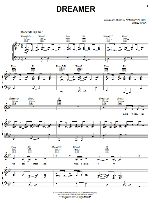 Bethany Dillon Dreamer sheet music notes and chords arranged for Piano, Vocal & Guitar Chords (Right-Hand Melody)