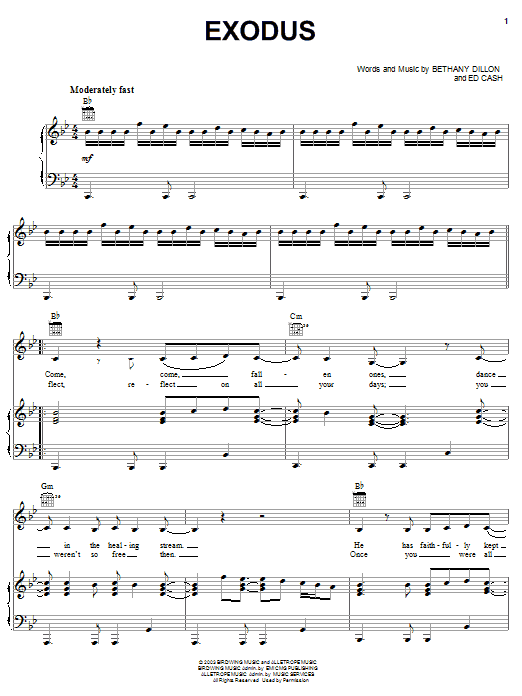 Bethany Dillon Exodus sheet music notes and chords arranged for Piano, Vocal & Guitar Chords (Right-Hand Melody)