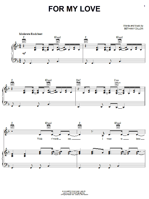 Bethany Dillon For My Love sheet music notes and chords arranged for Piano, Vocal & Guitar Chords (Right-Hand Melody)