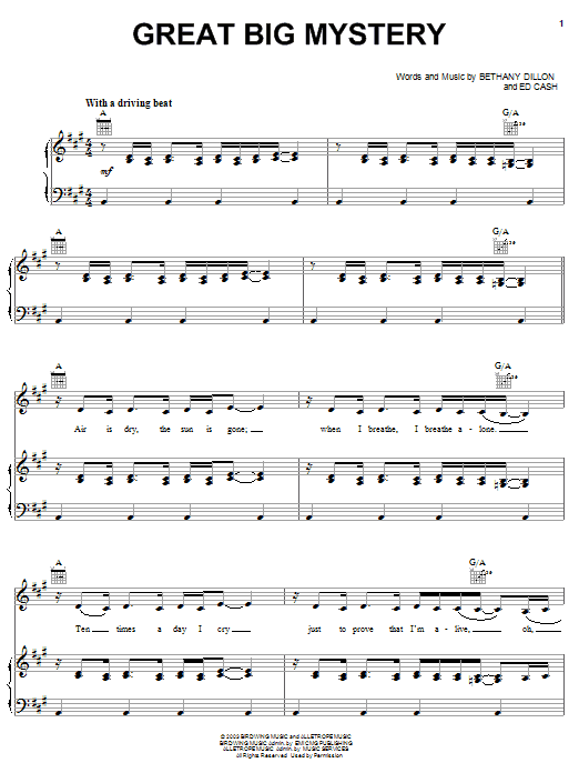 Bethany Dillon Great Big Mystery sheet music notes and chords arranged for Piano, Vocal & Guitar Chords (Right-Hand Melody)