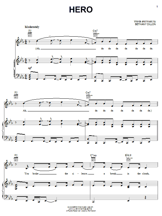 Bethany Dillon Hero sheet music notes and chords arranged for Piano, Vocal & Guitar Chords (Right-Hand Melody)