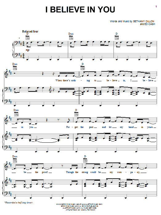 Bethany Dillon I Believe In You sheet music notes and chords arranged for Piano, Vocal & Guitar Chords (Right-Hand Melody)