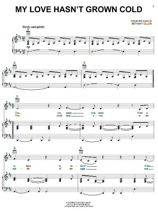 Bethany Dillon My Love Hasn't Grown Cold sheet music notes and chords arranged for Piano, Vocal & Guitar Chords (Right-Hand Melody)
