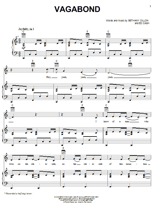 Bethany Dillon Vagabond sheet music notes and chords arranged for Piano, Vocal & Guitar Chords (Right-Hand Melody)