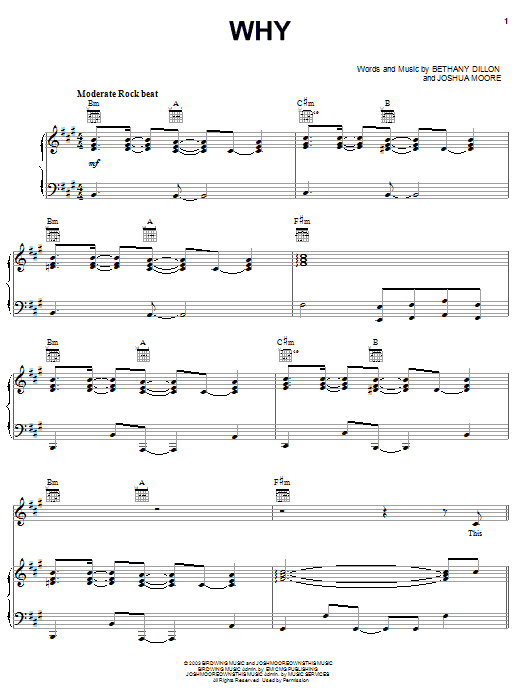 Bethany Dillon Why sheet music notes and chords arranged for Piano, Vocal & Guitar Chords (Right-Hand Melody)