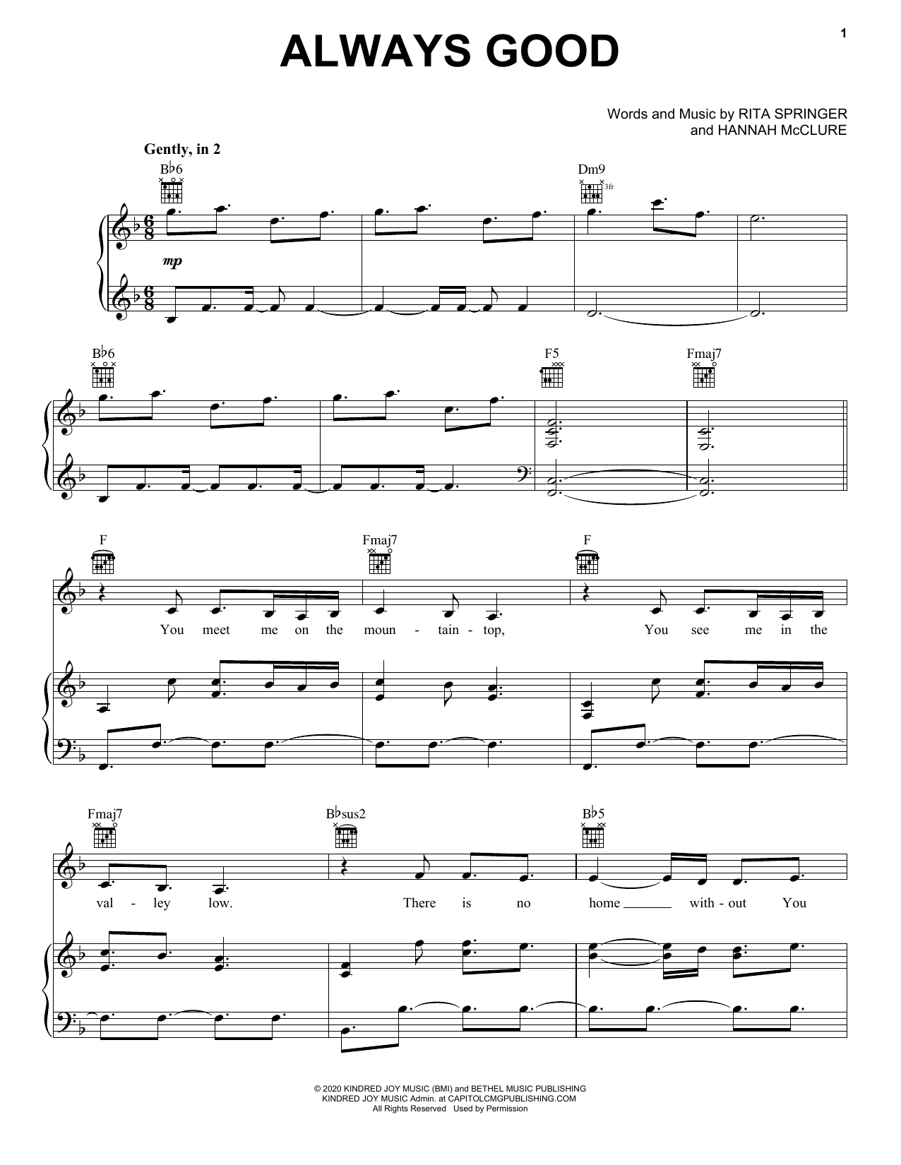 Bethel Music & Hannah McClure Always Good sheet music notes and chords arranged for Piano, Vocal & Guitar Chords (Right-Hand Melody)