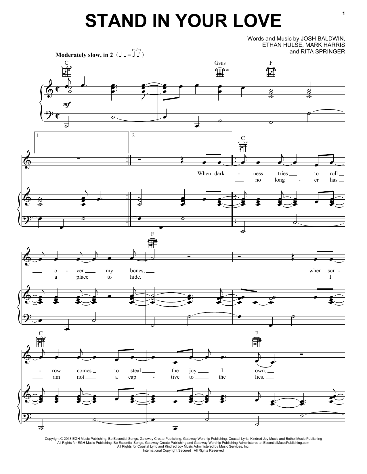 Bethel Music & Josh Baldwin Stand In Your Love sheet music notes and chords arranged for Piano, Vocal & Guitar Chords (Right-Hand Melody)