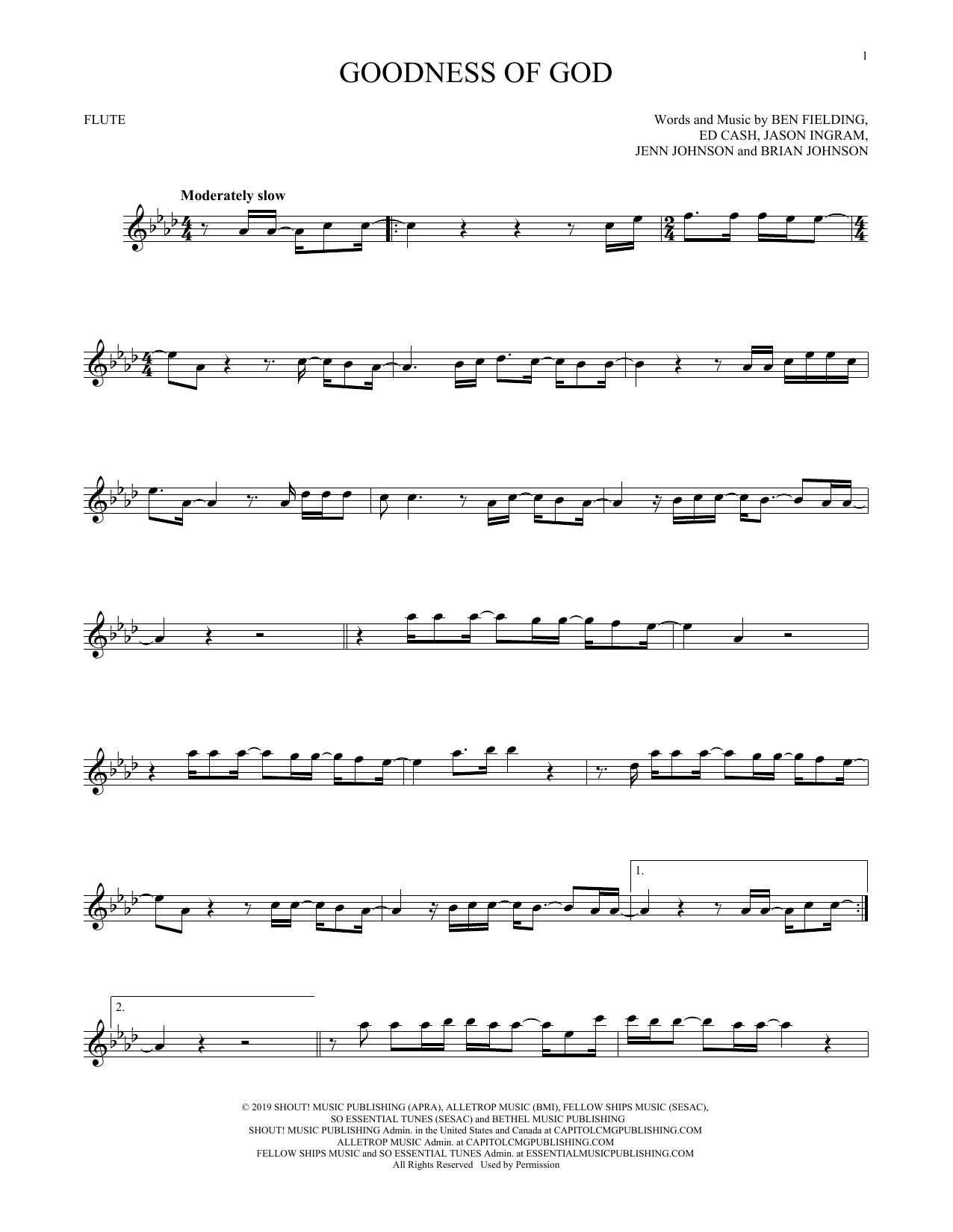 Bethel Music and Jenn Johnson Goodness Of God sheet music notes and chords arranged for Clarinet Solo