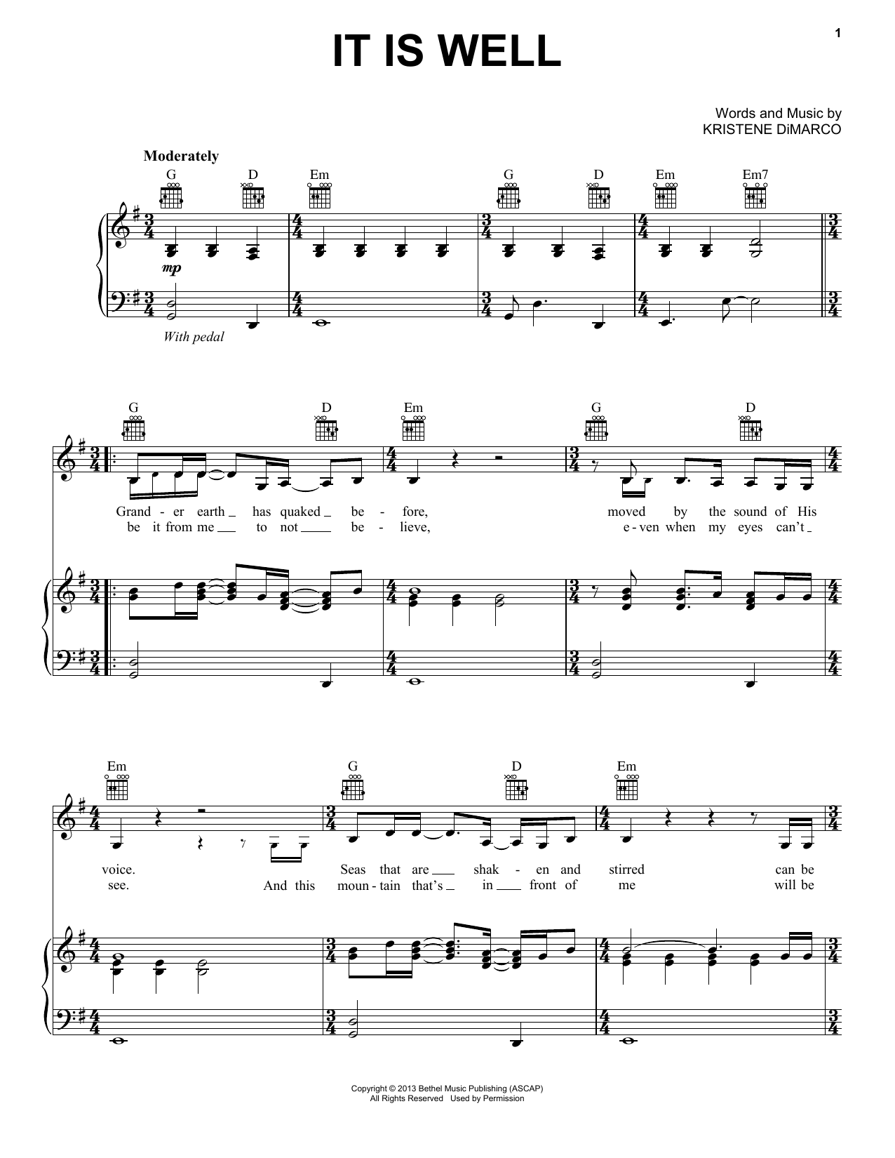 Bethel Music It Is Well sheet music notes and chords arranged for Piano, Vocal & Guitar Chords (Right-Hand Melody)