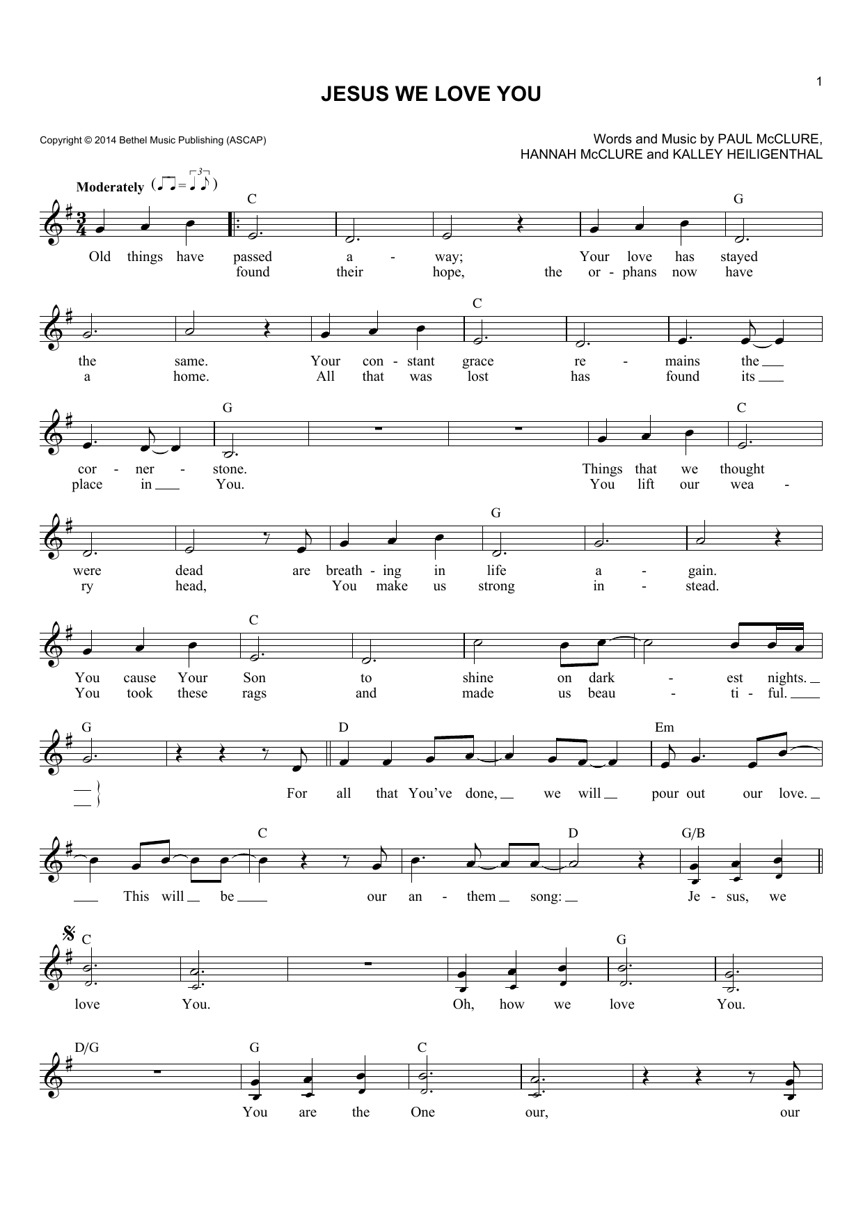 Bethel Music Jesus We Love You sheet music notes and chords arranged for Lead Sheet / Fake Book