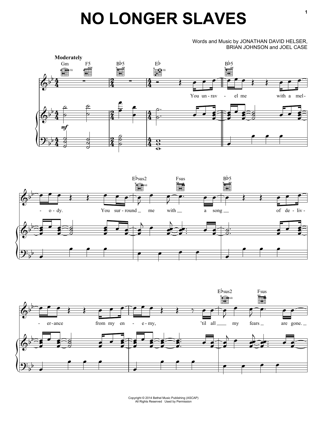 Bethel Music No Longer Slaves sheet music notes and chords arranged for Piano, Vocal & Guitar Chords (Right-Hand Melody)