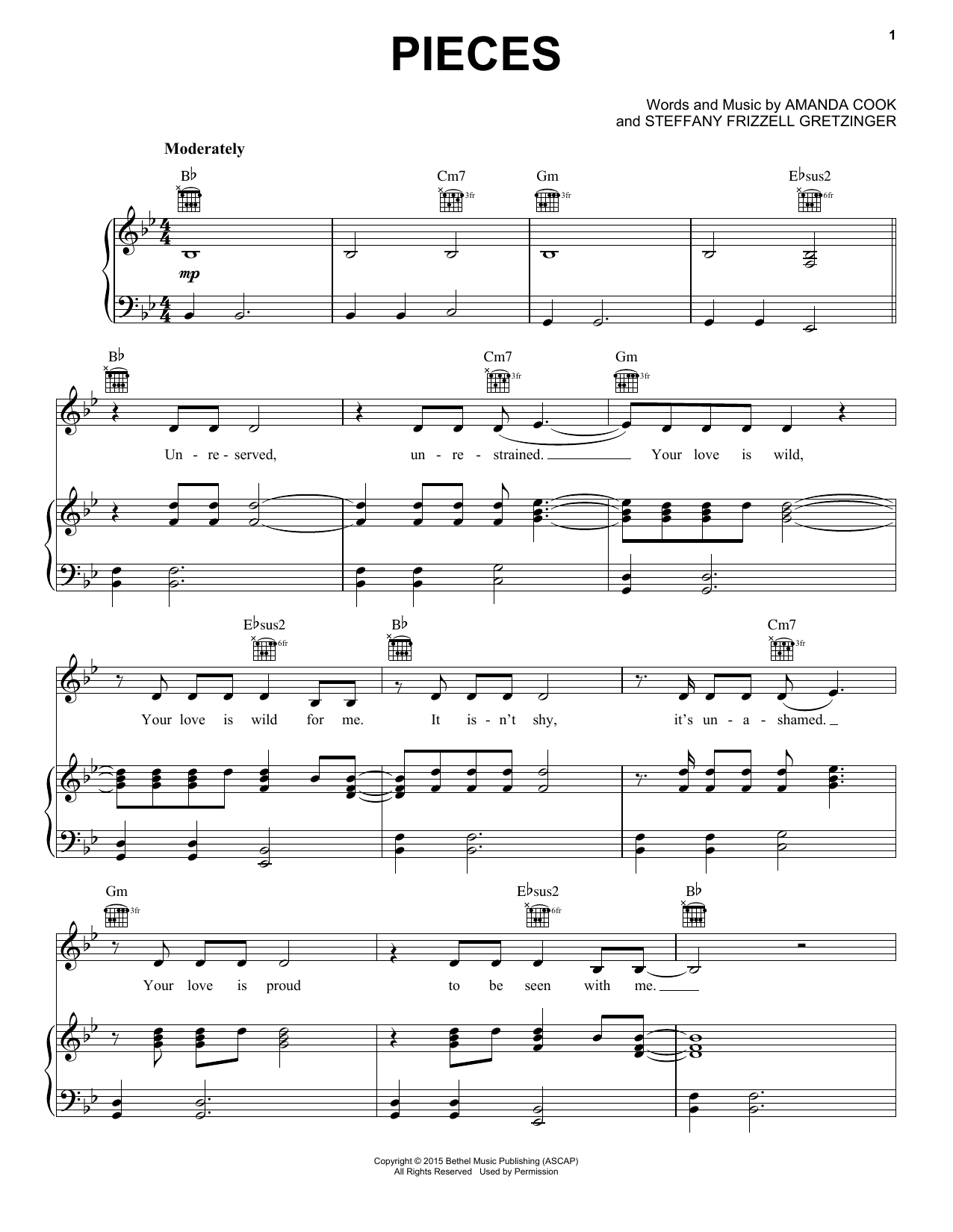 Bethel Music Pieces sheet music notes and chords arranged for Piano, Vocal & Guitar Chords (Right-Hand Melody)
