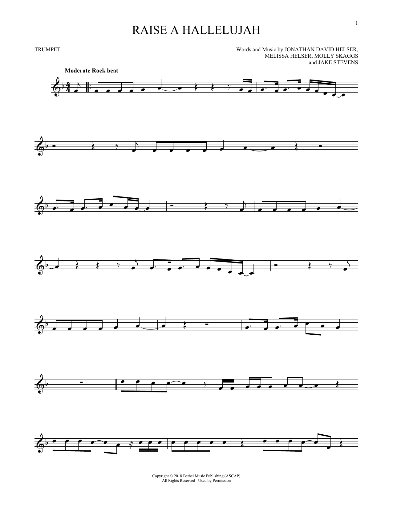 Bethel Music Raise A Hallelujah sheet music notes and chords arranged for Trumpet Solo
