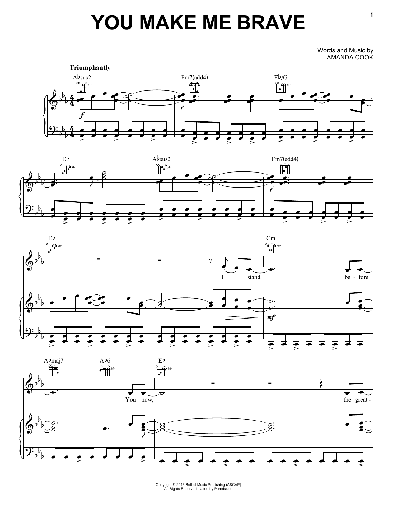 Bethel Music You Make Me Brave sheet music notes and chords arranged for Lead Sheet / Fake Book
