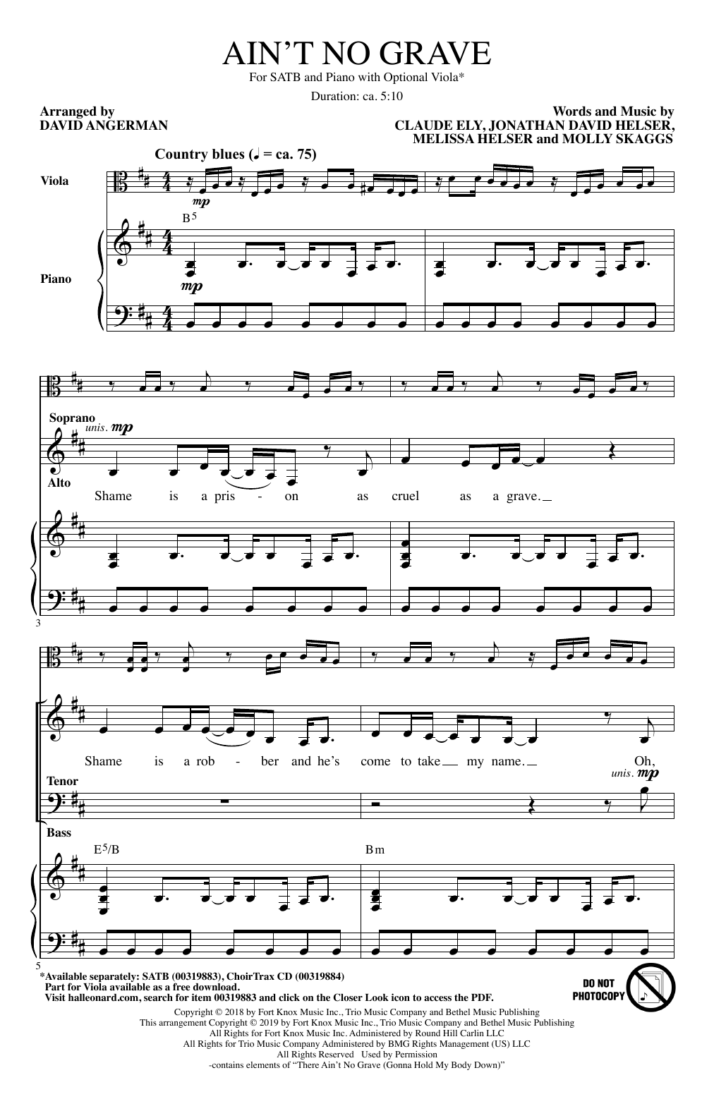 Bethel Worship Ain't No Grave (arr. David Angerman) sheet music notes and chords arranged for SAB Choir