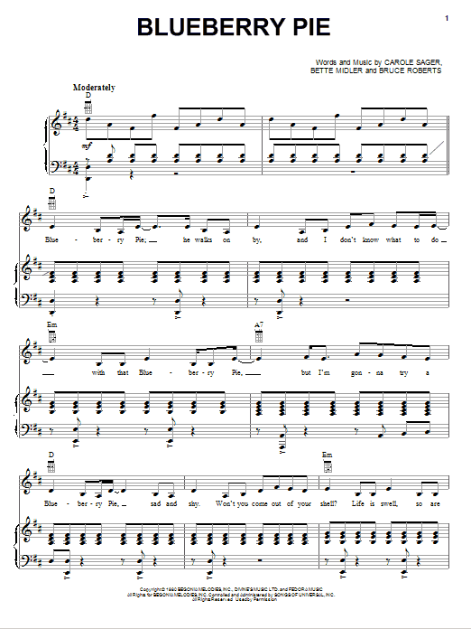 Bette Midler Blueberry Pie sheet music notes and chords arranged for Piano & Vocal