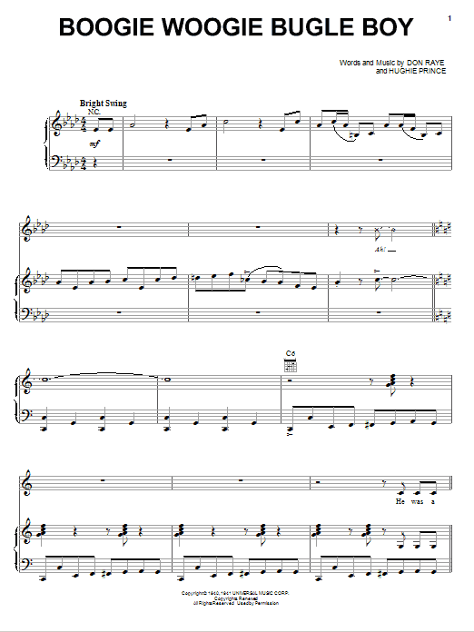 Bette Midler Boogie Woogie Bugle Boy sheet music notes and chords arranged for Piano & Vocal