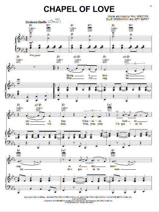 Bette Midler Chapel Of Love sheet music notes and chords arranged for Piano & Vocal