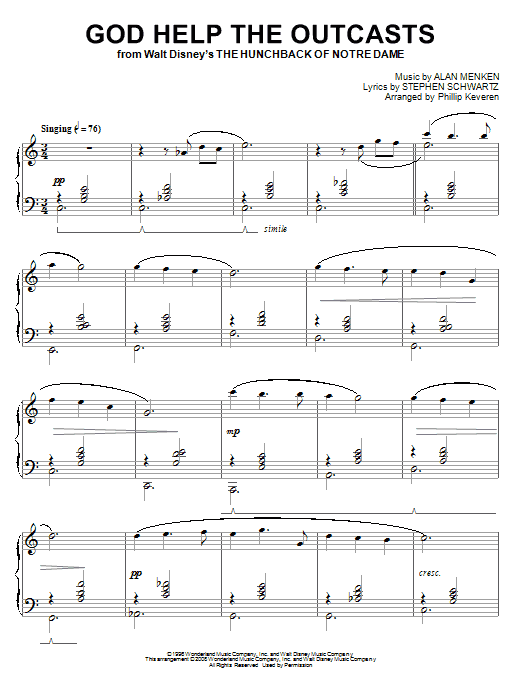 Bette Midler God Help The Outcasts (from The Hunchback Of Notre Dame) [Classical version] (arr. Keveren) sheet music notes and chords arranged for Piano Solo