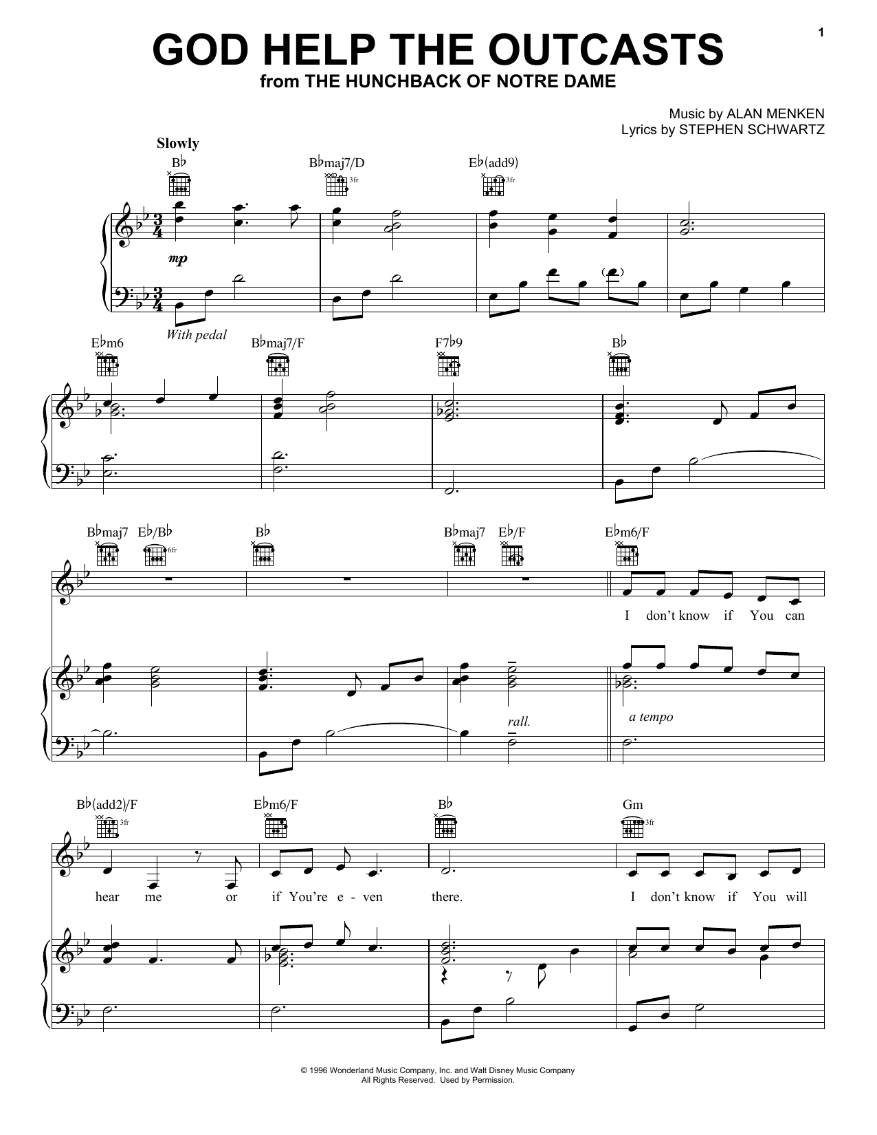Bette Midler God Help The Outcasts (from The Hunchback Of Notre Dame) sheet music notes and chords arranged for Really Easy Guitar