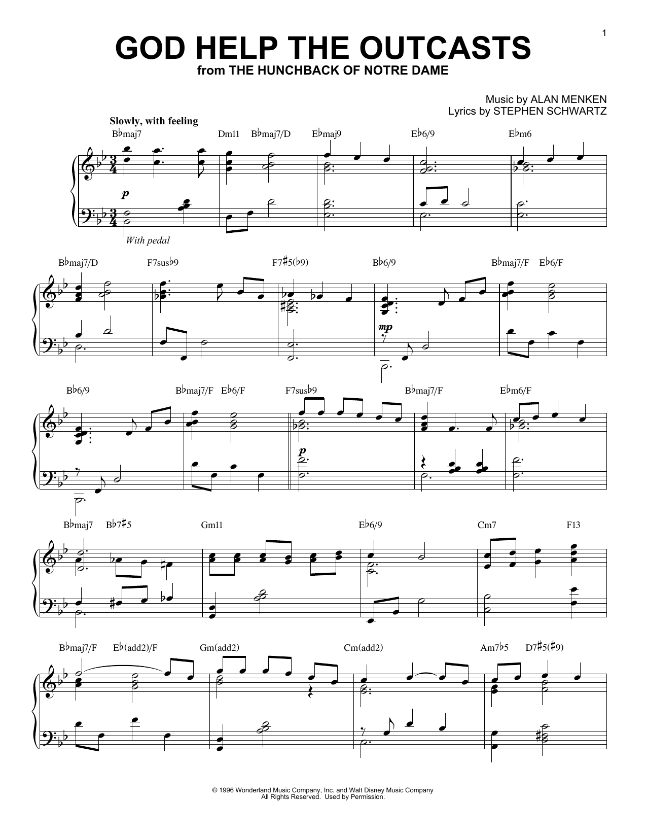 Bette Midler God Help The Outcasts [Jazz version] (from The Hunchback Of Notre Dame) sheet music notes and chords arranged for Piano Solo