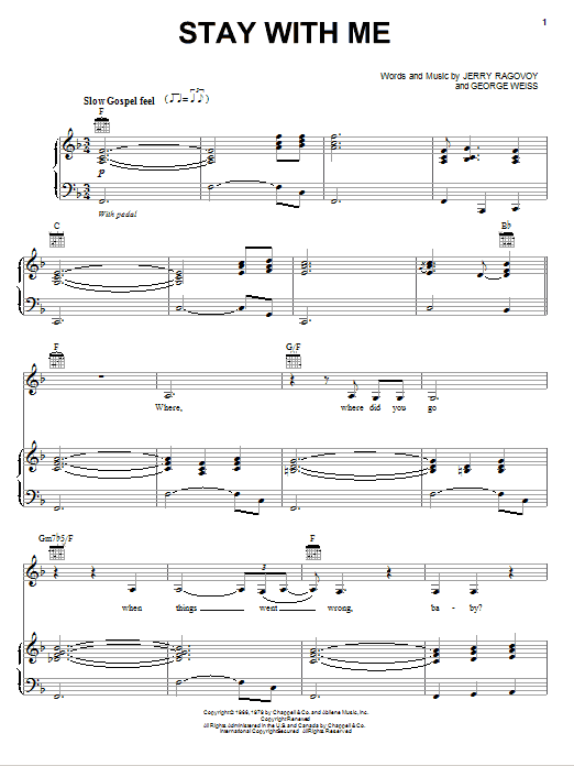 Bette Midler Stay With Me sheet music notes and chords arranged for Piano & Vocal