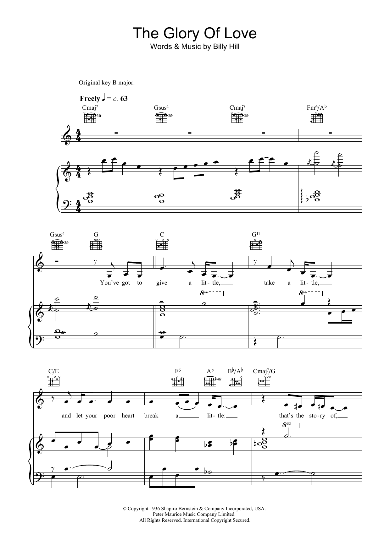 Bette Midler The Glory Of Love sheet music notes and chords arranged for Piano Solo