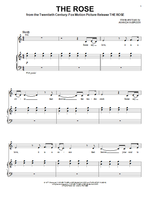 Bette Midler The Rose sheet music notes and chords arranged for Piano, Vocal & Guitar Chords (Right-Hand Melody)