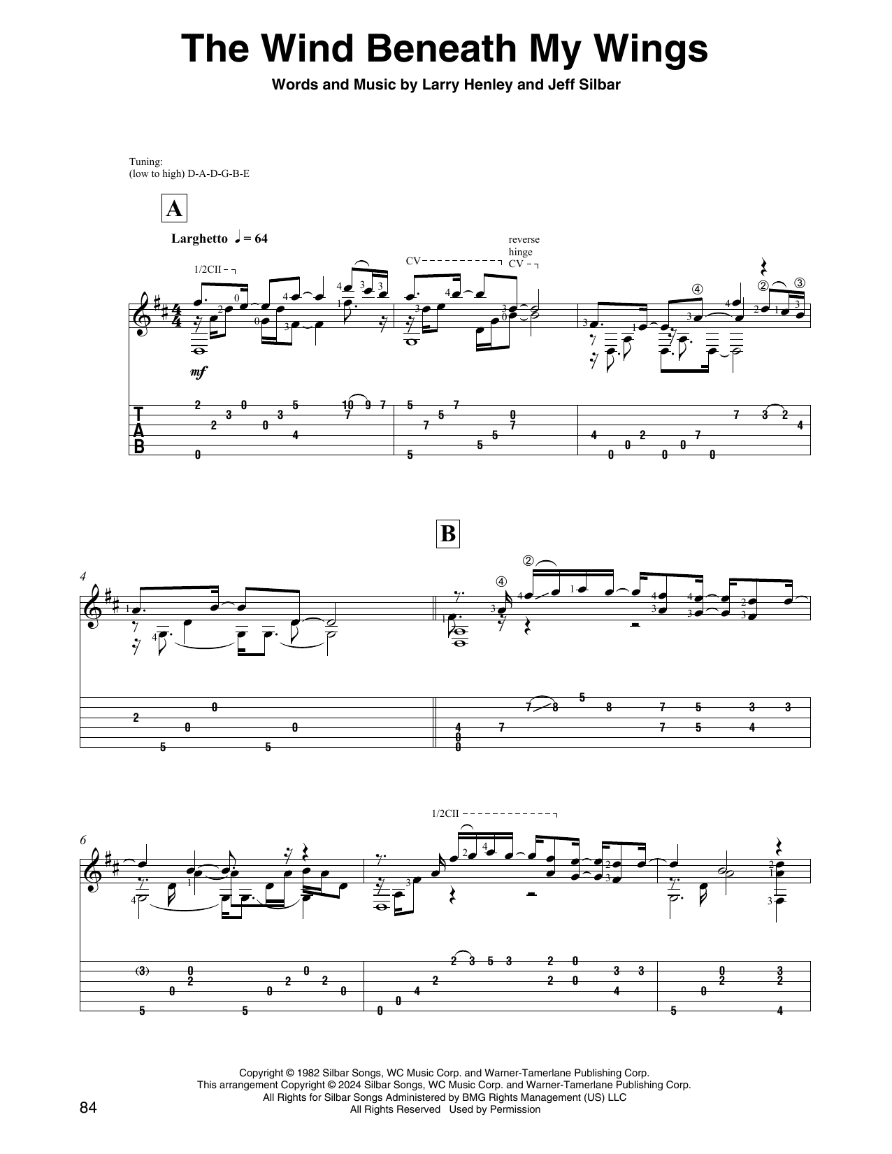 Bette Midler The Wind Beneath My Wings (arr. David Jaggs) sheet music notes and chords arranged for Solo Guitar