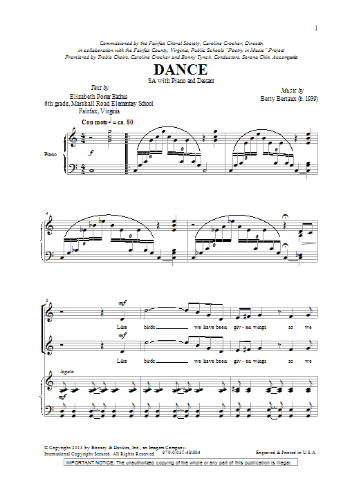 Betty Bertaux Dance sheet music notes and chords arranged for 2-Part Choir