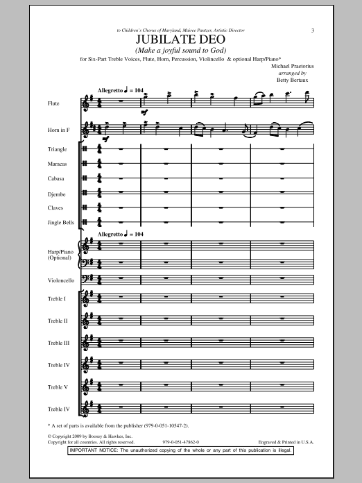 Betty Bertaux Jubilate Deo sheet music notes and chords arranged for SSA Choir