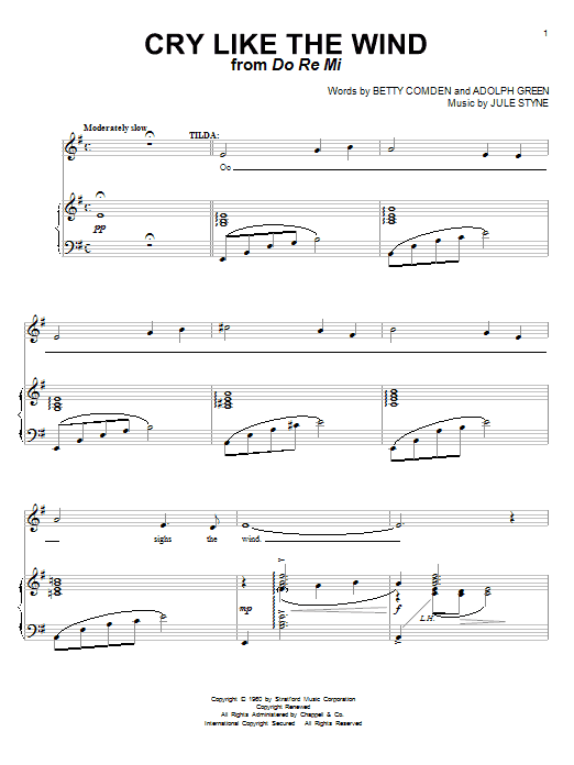 Betty Comden Cry Like The Wind (from Do Re Mi) sheet music notes and chords arranged for Piano & Vocal