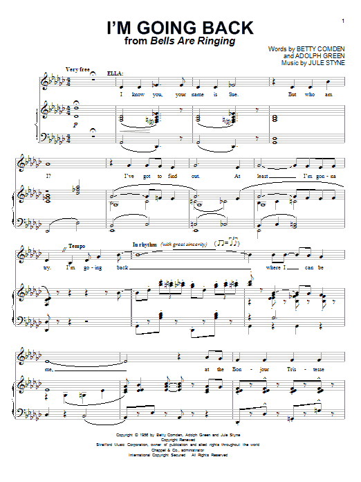 Betty Comden I'm Going Back sheet music notes and chords arranged for Piano & Vocal
