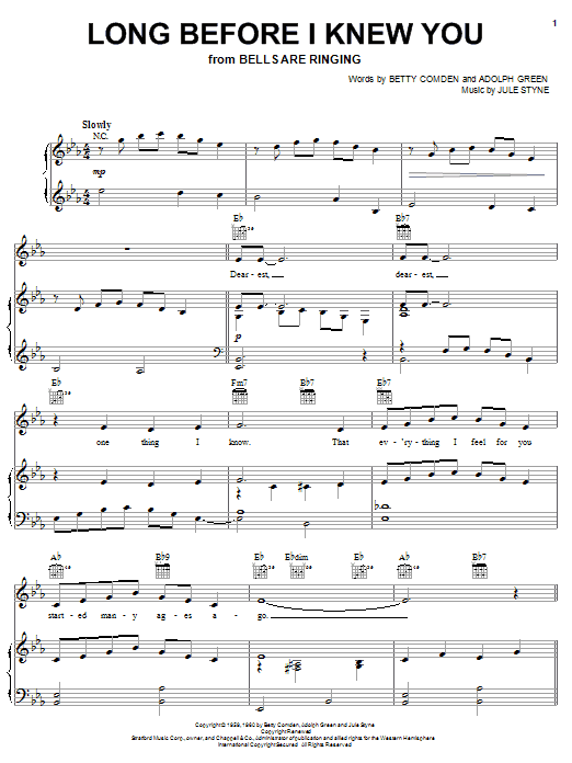 Betty Comden Long Before I Knew You sheet music notes and chords arranged for Easy Piano