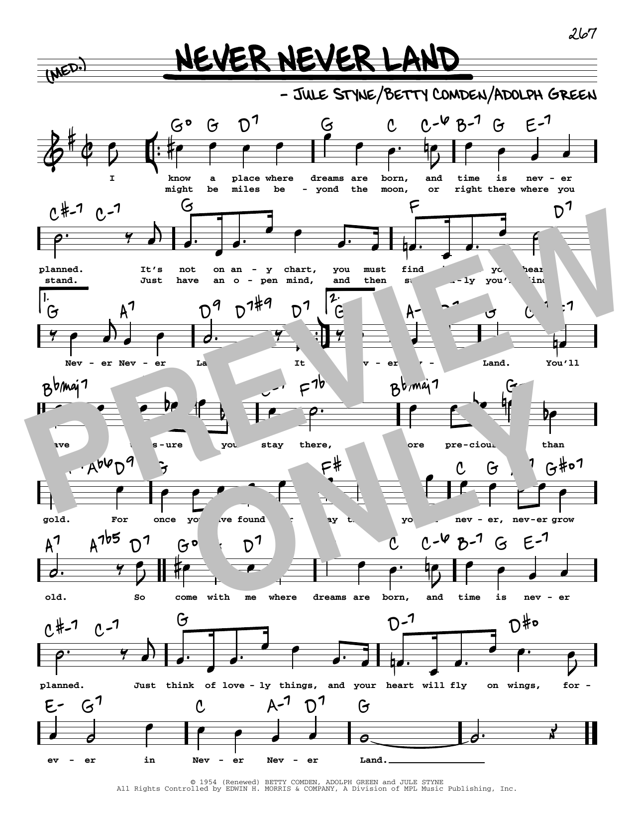 Betty Comden Never Never Land (High Voice) (from Peter Pan) sheet music notes and chords arranged for Real Book – Melody, Lyrics & Chords