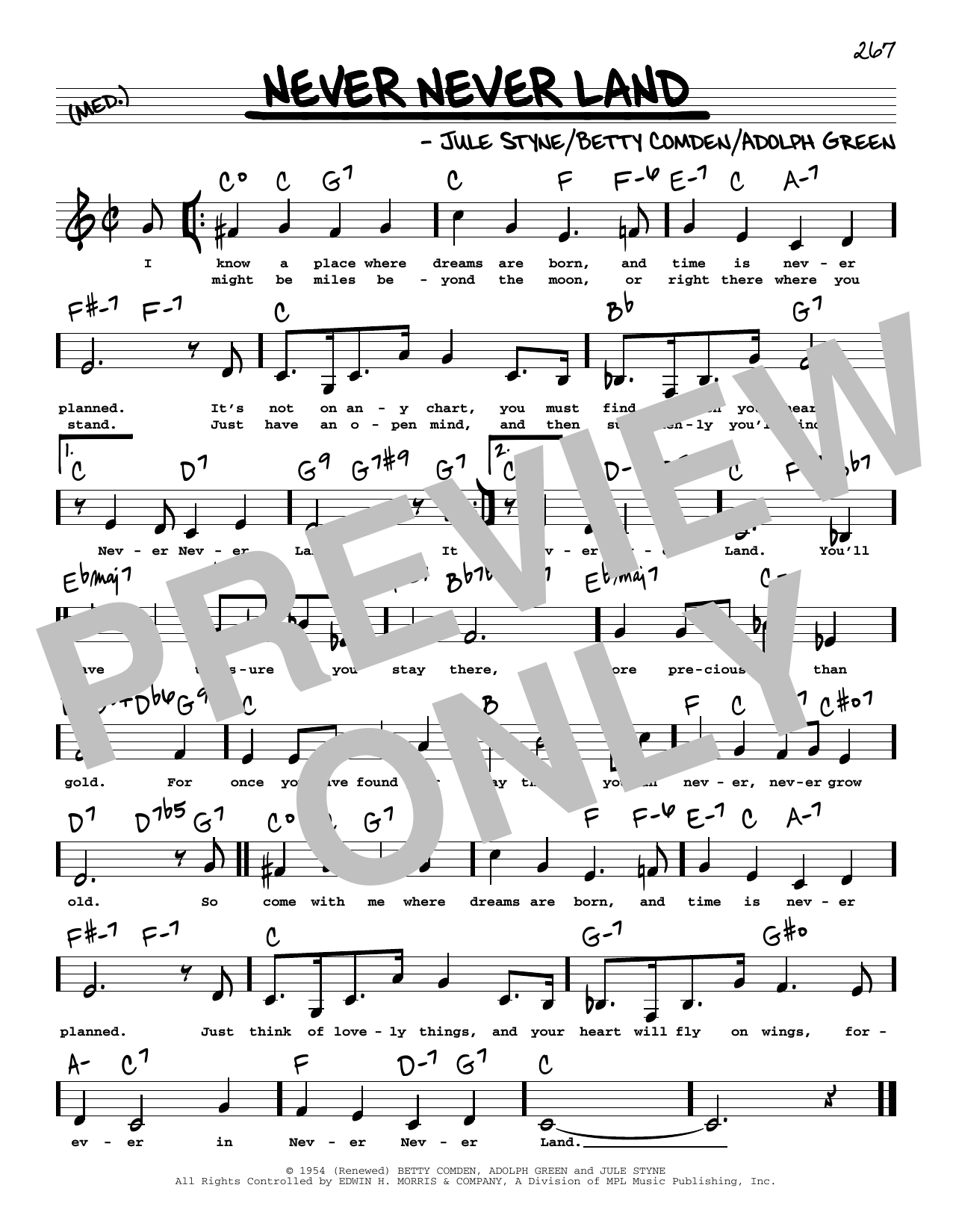 Betty Comden Never Never Land (Low Voice) sheet music notes and chords arranged for Real Book – Melody, Lyrics & Chords