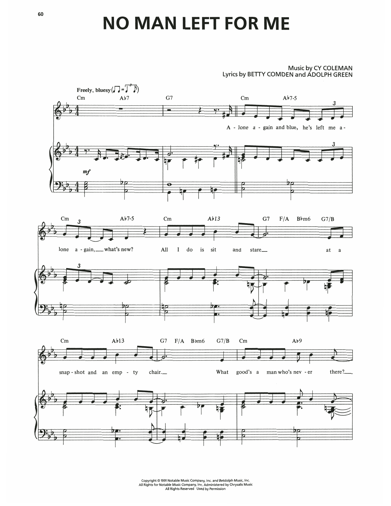 Betty Comden No Man Left For Me (from The Will Rogers Follies) sheet music notes and chords arranged for Piano & Vocal